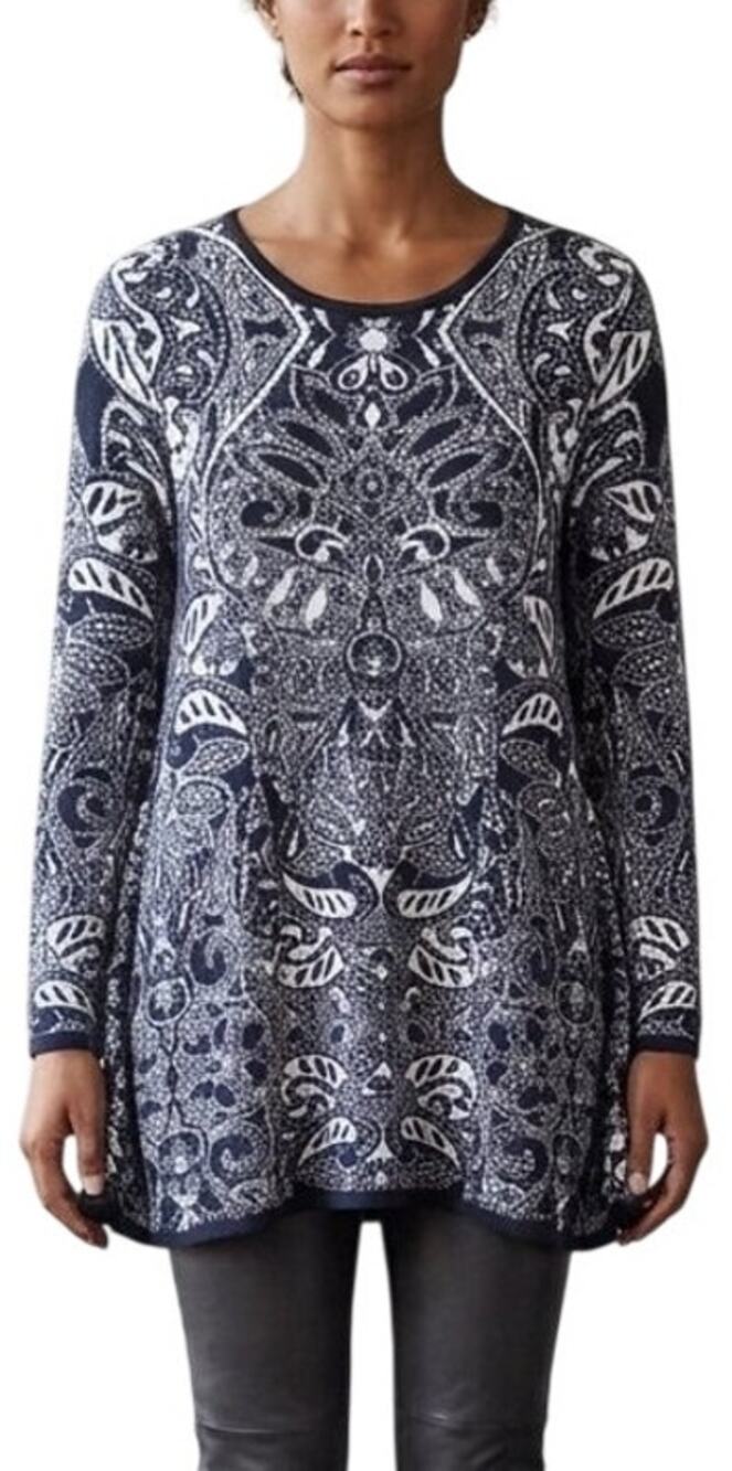 STYLE & CO Lightweight Geometric Design Tunic Sweater Black White SZ L